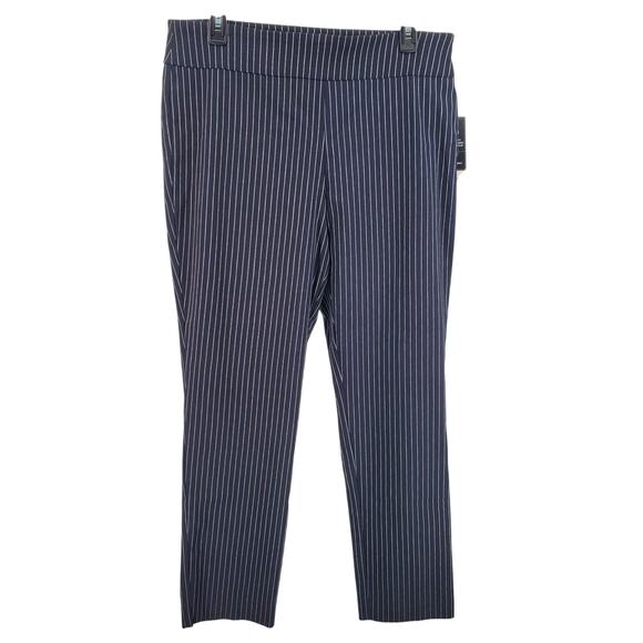 Counterparts Womens 14 Super Stretch High Rise Navy White Pinstripe Pants New - Picture 1 of 8